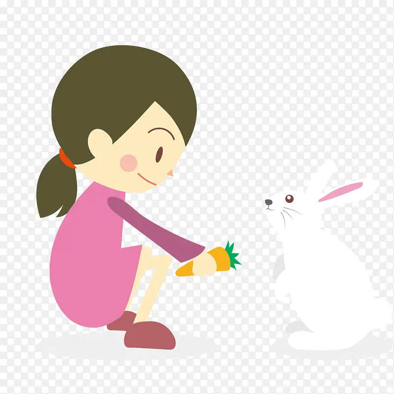 喂兔子吃萝卜的女孩