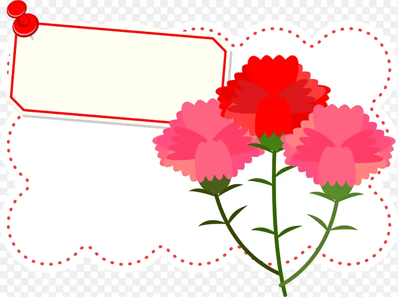 红色母亲节花朵虚线背景