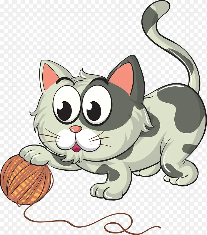 灰色玩毛线球的小猫