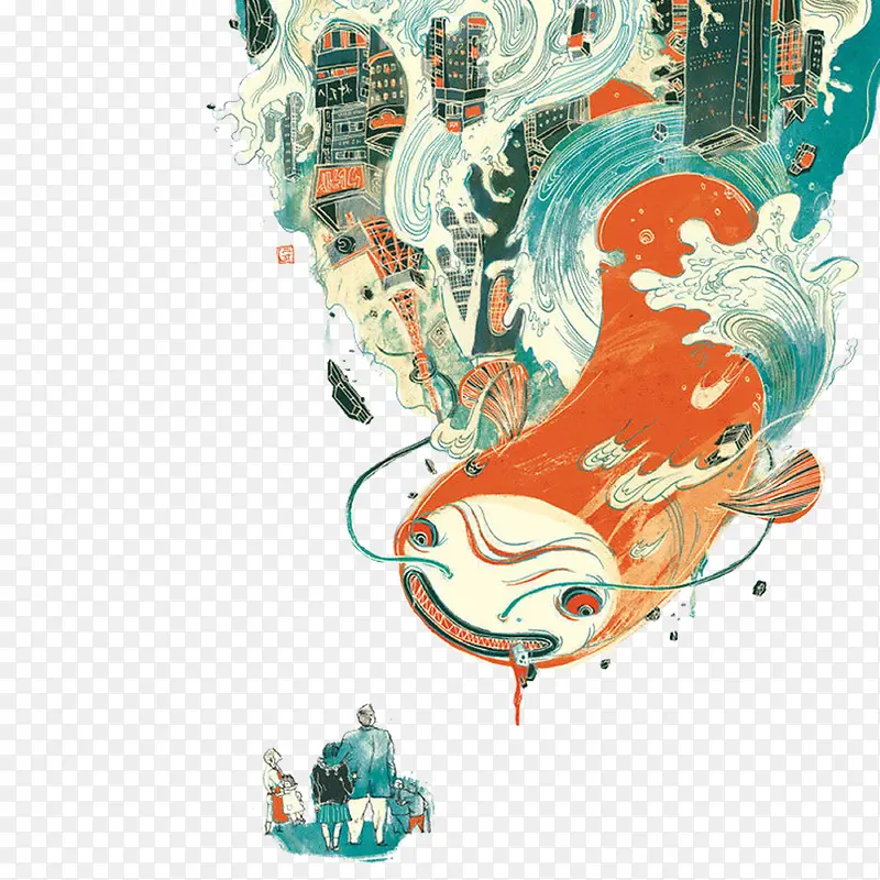 抽象插画香港建筑群相结合