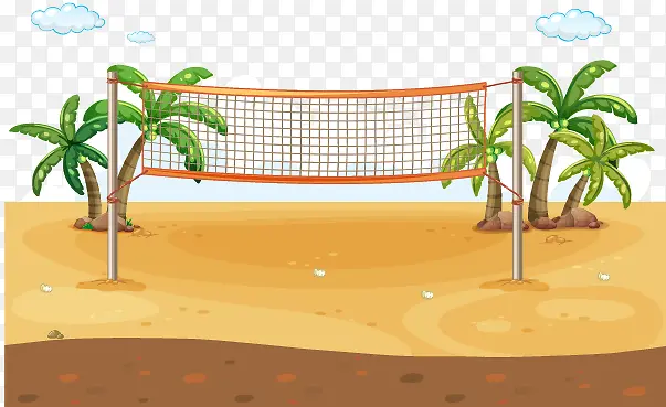 卡通沙滩椰汁树网球网
