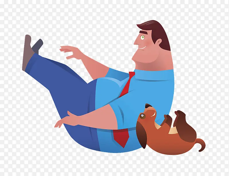 卡通人物插图胖男人与小狗