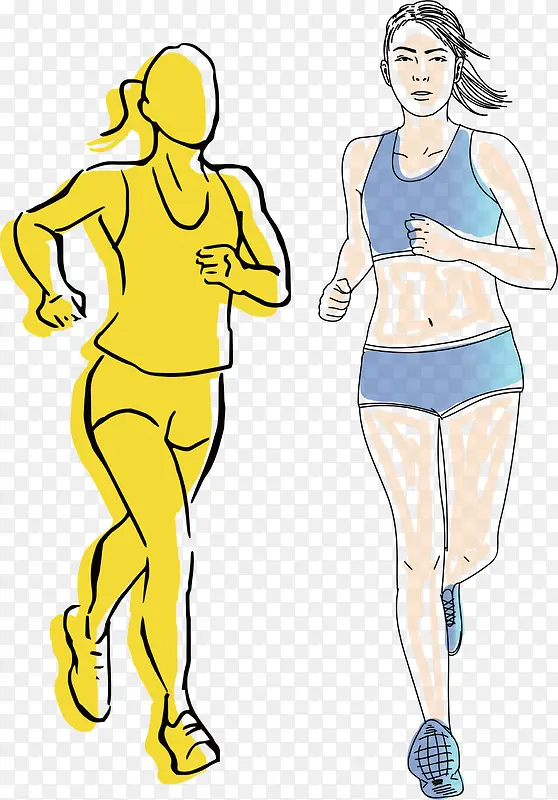 卡通线描马拉松赛跑步女运动员矢