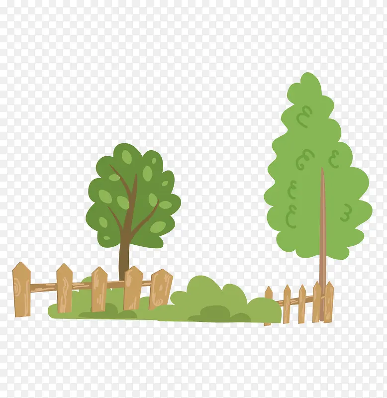 篱笆绿色的树矢量素材