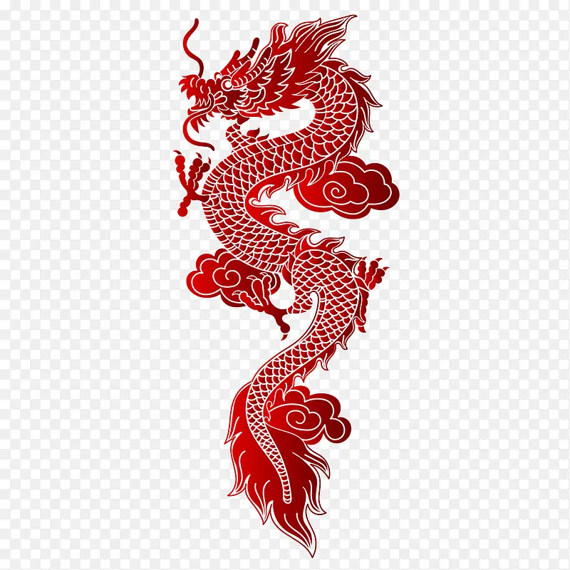 红色纹理小龙元素