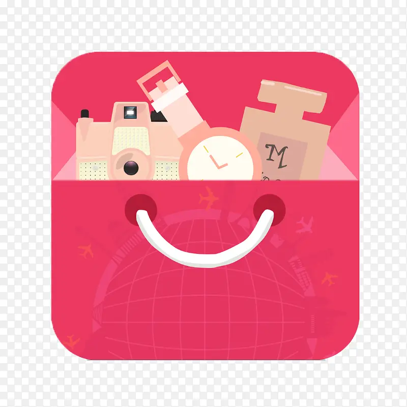 粉色方形购物袋形状图标