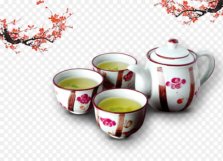 山梅花茶具背景图素材
