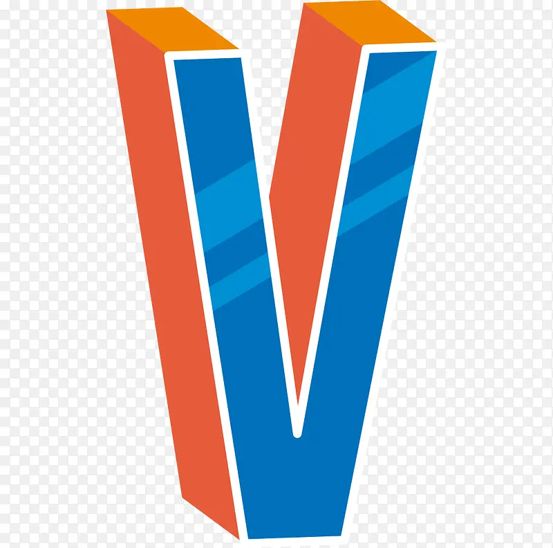 蓝色现代感立体英文字母V