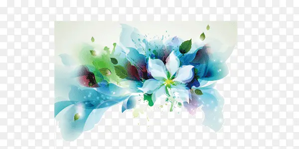蓝色水墨多彩晕染花朵