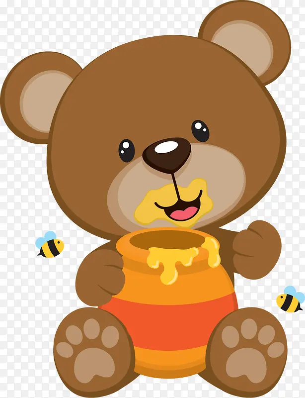 手绘吃蜂蜜的熊免抠图