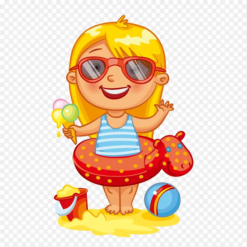 海边度假的女孩人物设计