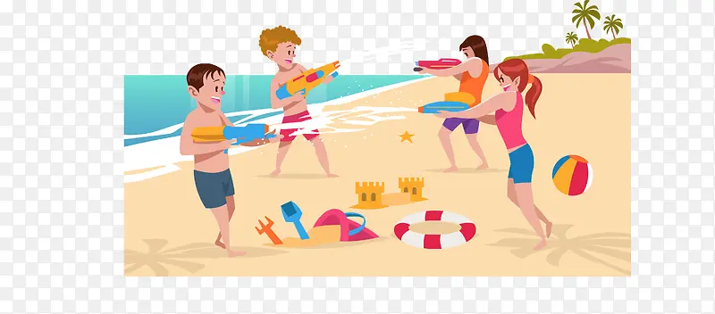 儿童在沙滩上嬉戏