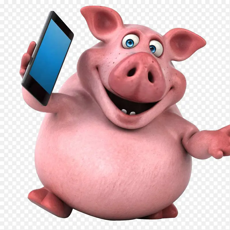 拿着手机的卡通粉红猪