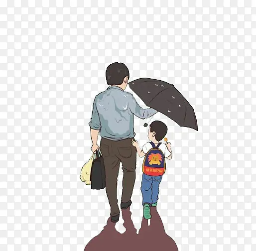 温馨画面父亲撑伞行走背影图