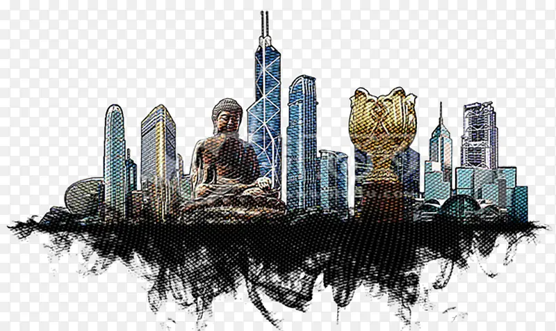 手绘香港建筑剪影轮廓