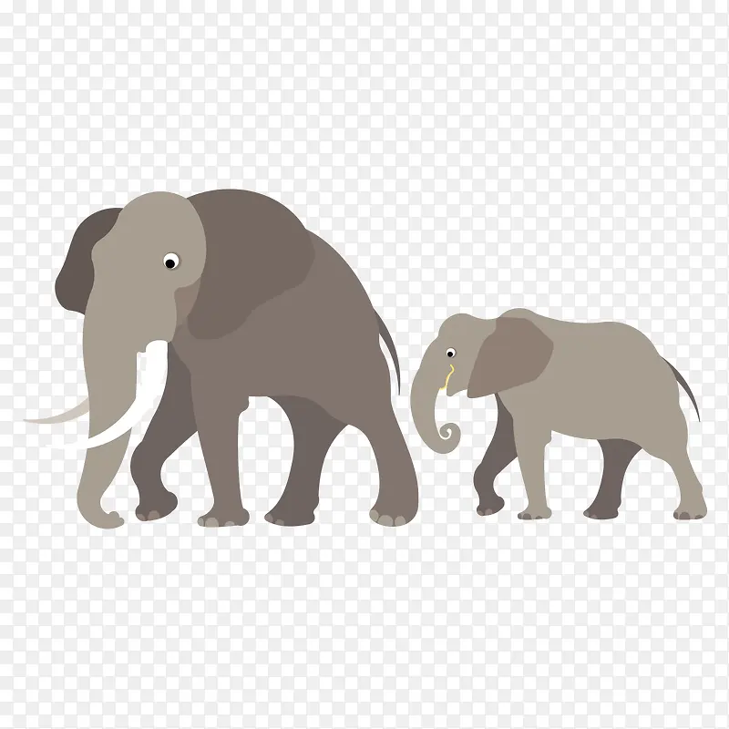 灰色行走的两头卡通大象