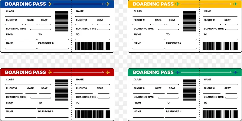 简约彩色机票登机牌矢量图