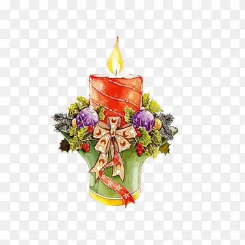 手绘花朵围绕的红色蜡烛