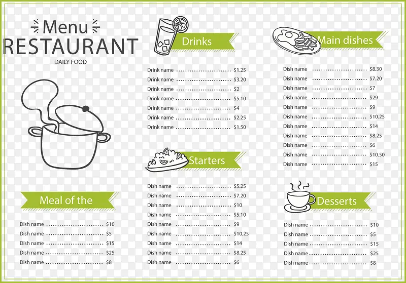 绿色餐厅菜单矢量素材
