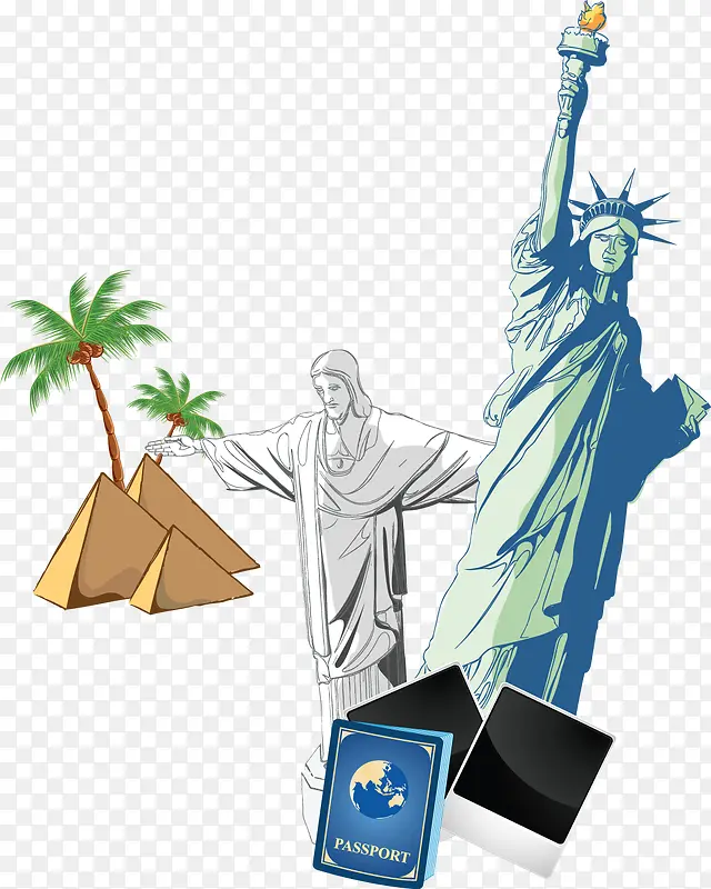 椰子树圣母美国旅游海报矢量素材