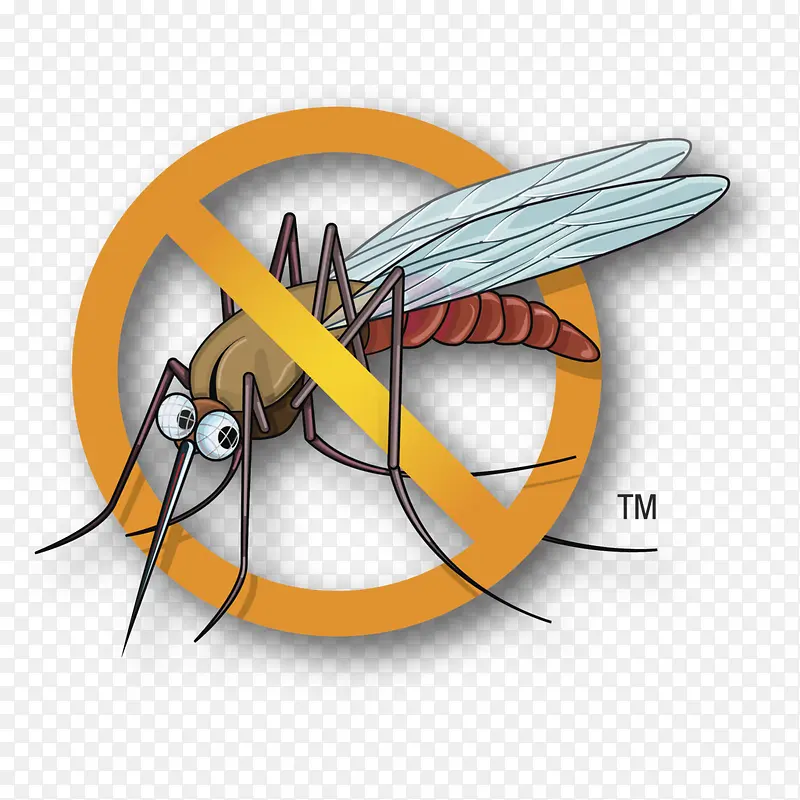 黄色立体禁止蚊子控制疾病图标免