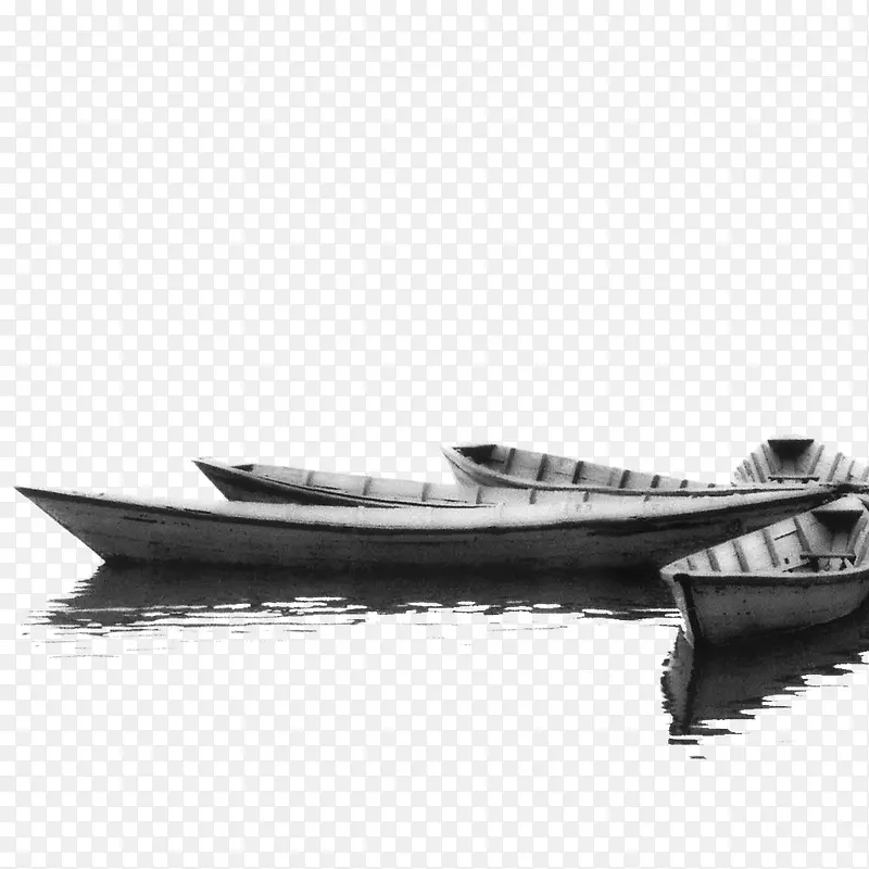 黑白湖泊小船