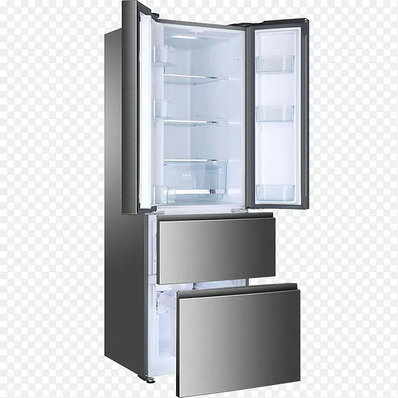 敞开的多门冰箱