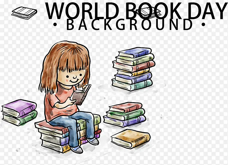 世界读书日读书的女孩矢量