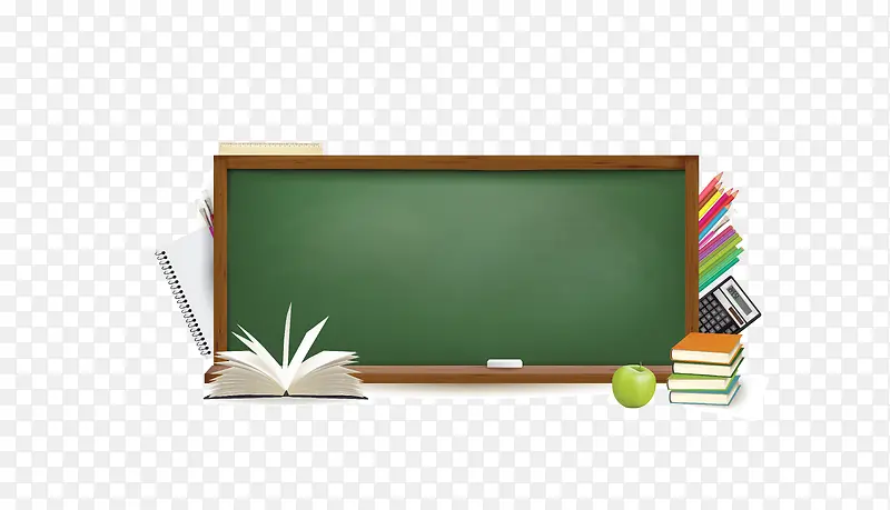 矢量绿色黑板书籍教学元素