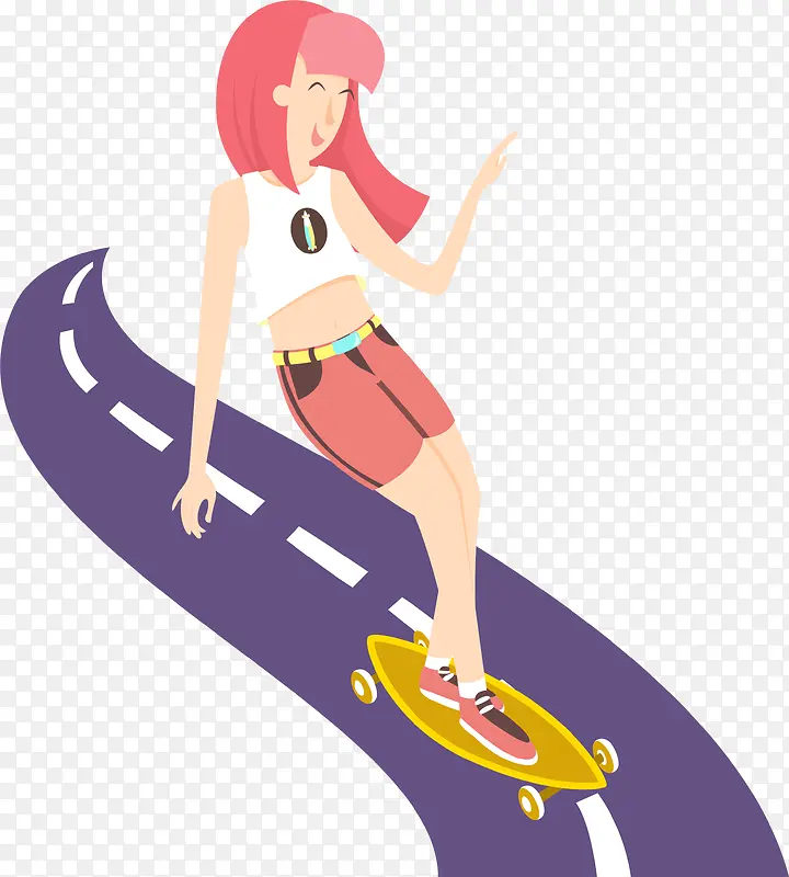矢量滑板性感女孩