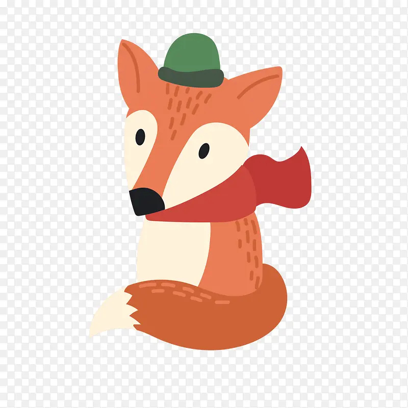 矢量卡通可爱狐狸动物冬季冬天帽