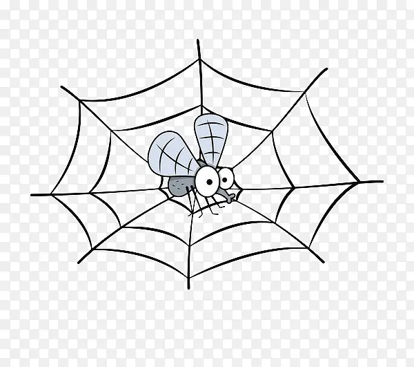 手绘灰色蜘蛛网上的蚊子