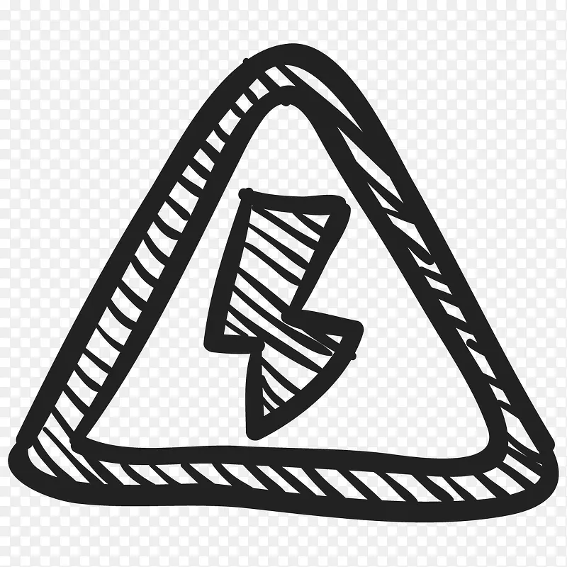 卡通黑色线条三角形闪电标志