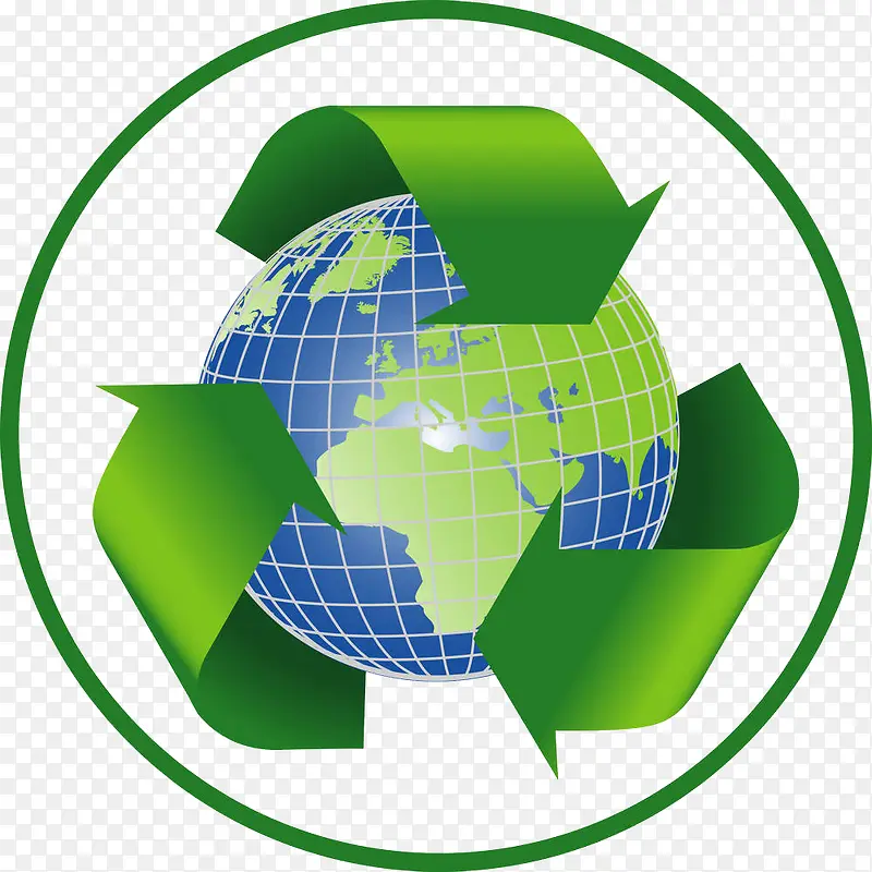 绿色立体圆形地球循环图标
