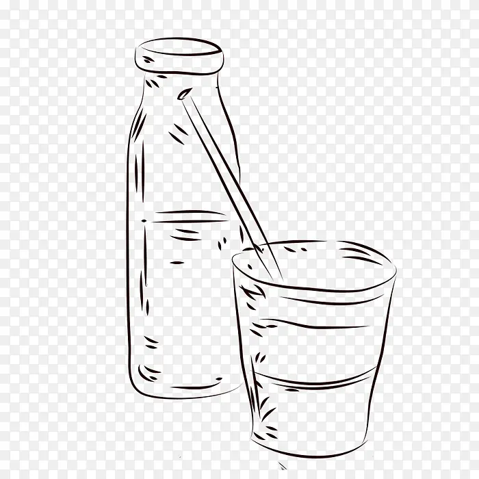 手绘瓶子和杯子