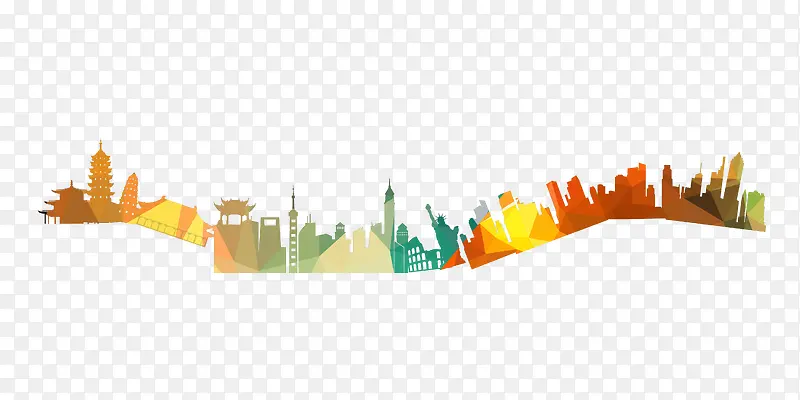 彩色城市楼房剪影