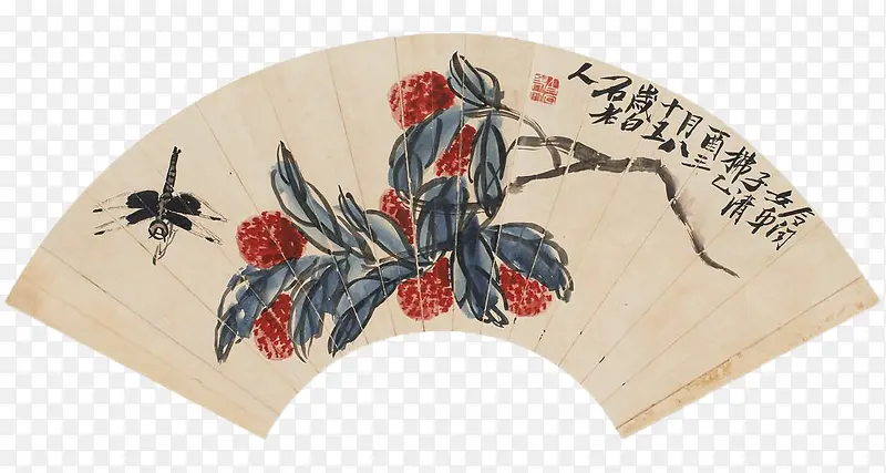 荔枝花鸟扇面画