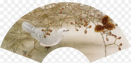花鸟工笔画扇面