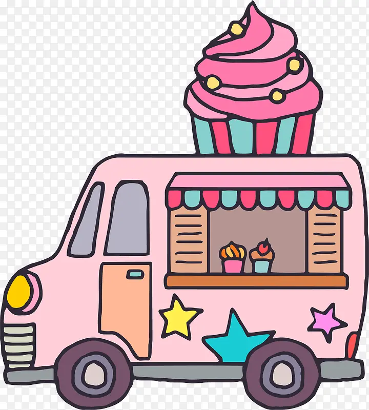 粉色扁平卡通蛋糕车