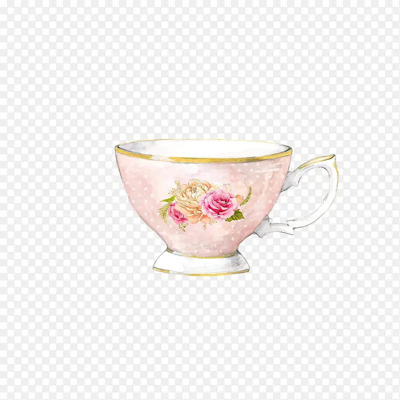 下午茶粉色手绘茶杯