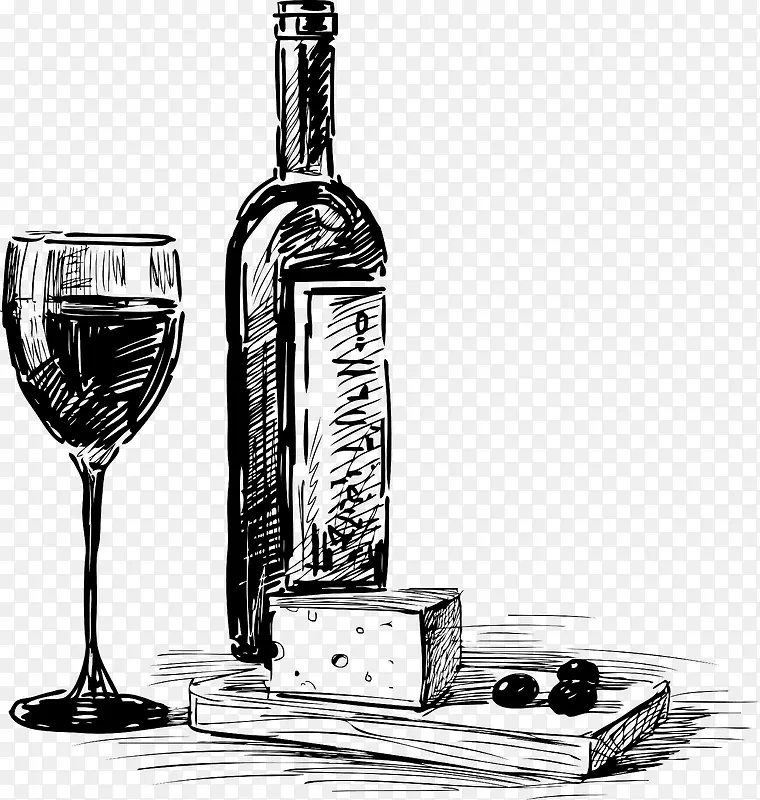 手绘素描酒水矢量素材