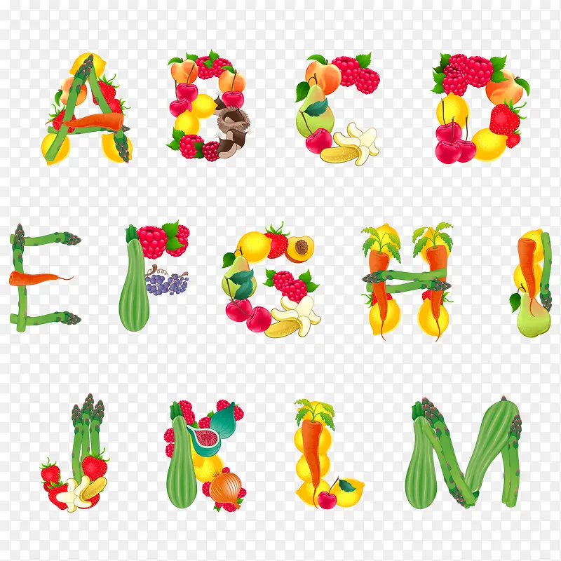 矢量大写字母与蔬菜
