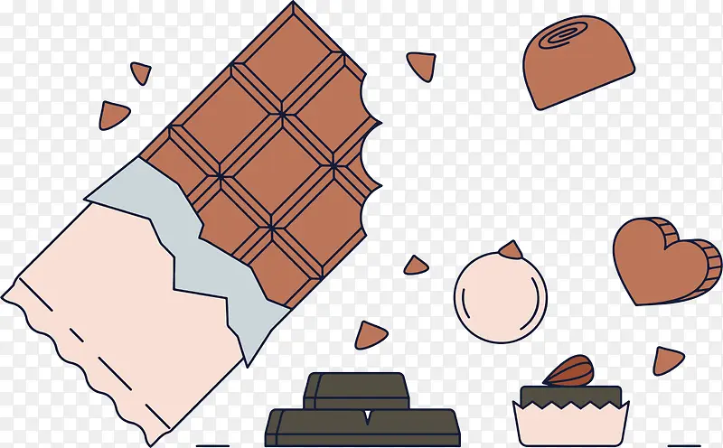 矢量手绘线条时尚甜品美食巧克力