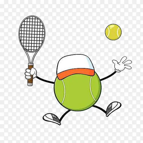 白绿色打网球的卡通网球