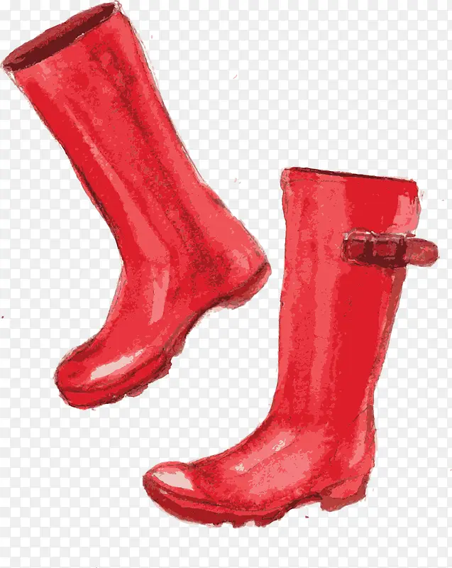 手绘水彩红色雨靴