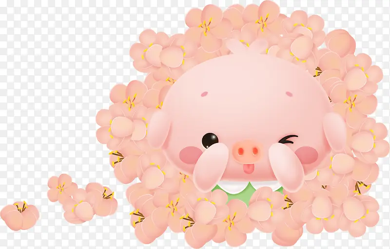 卡通新年粉色小猪花朵素材