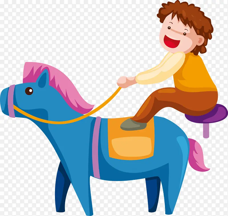 骑着蓝色马儿的孩子元素