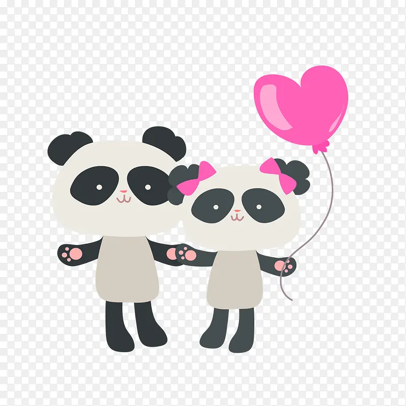 爱心熊猫情侣动物免抠素材