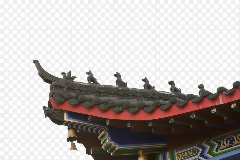 中国传统旧时代麒麟雕刻屋檐