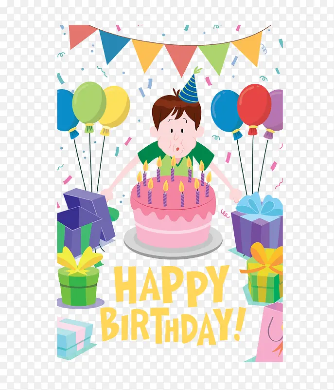 吹生日蜡烛的男孩